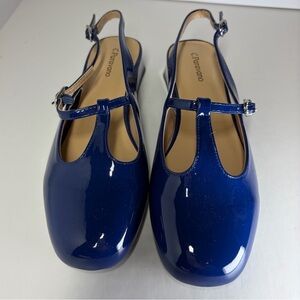 C. Paravano Womens Slingback T-Strap New Ballet Flats Blue Patent Leather 39 8.5